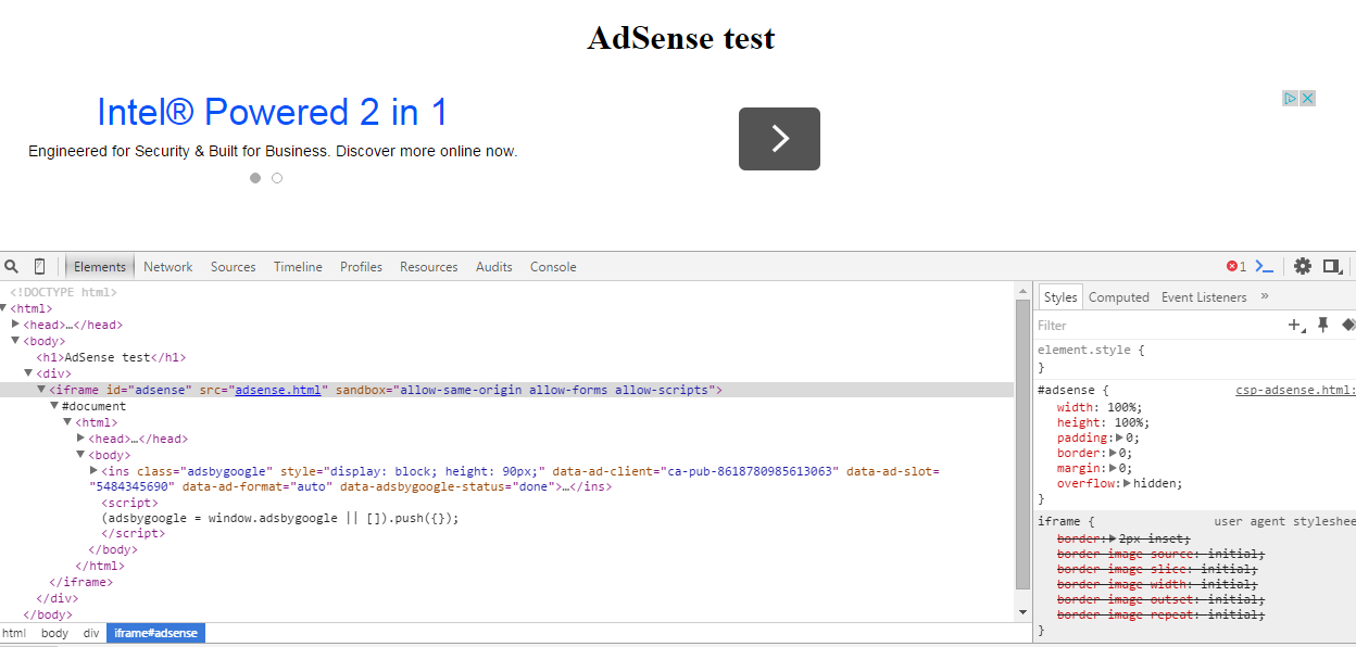 AdSense in an IFRAME